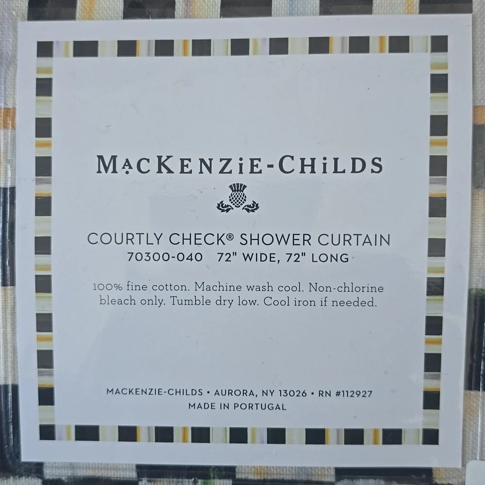 MacKenzie-Childs Courtly Check Shower Curtain with Striped Border,$218.00